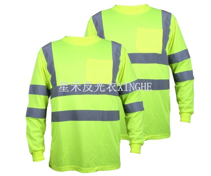 Hi Vis groen veiligheids-T-shirt met lange mouwen en reflecterende tape