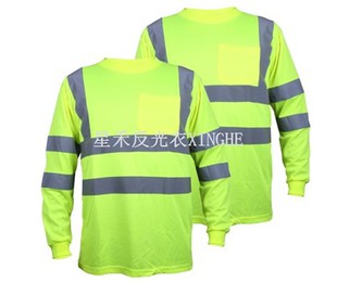 Hi Vis groen veiligheids-T-shirt met lange mouwen en reflecterende tape
