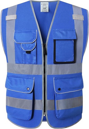 Blauw veiligheidsvest met hoge zichtbaarheid